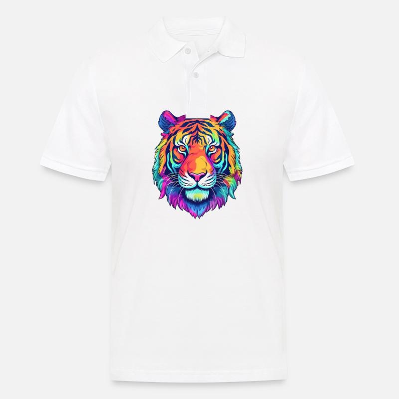Lebendiger Tigerkopf - Männer Poloshirt - Weiß