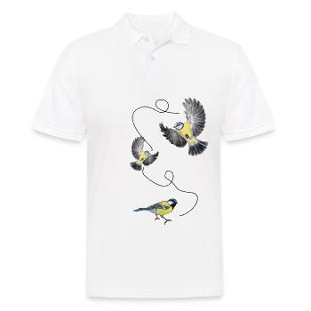 Trois superbes mésanges, oiseaux, mouche - Polo Homme - blanc - Devant - Kai (181cm)