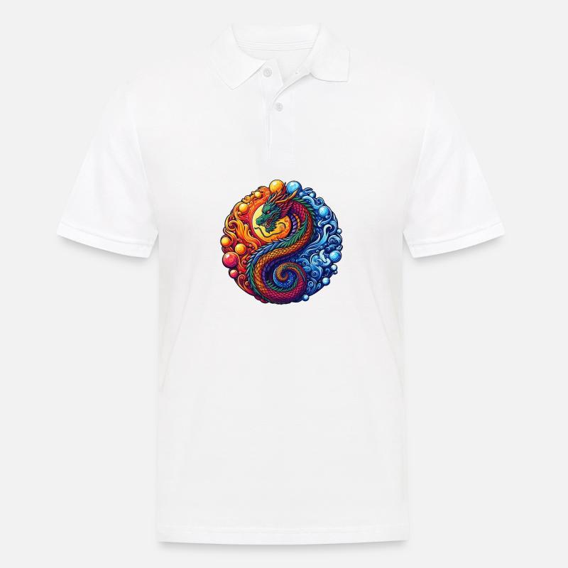 Lebendiger Yin-Yang-Drache - Männer Poloshirt - Weiß