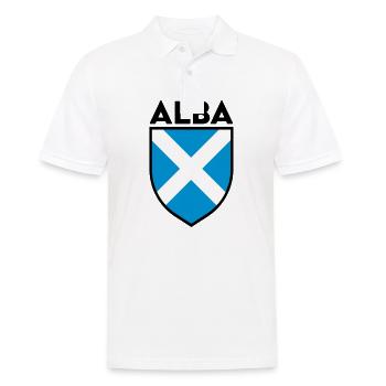 Alba Saltire Flaggenschild (Schwarzer Umriss) - Männer Poloshirt - Weiß - Vorne - Kai (181cm)