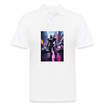 Neon Mecha in Stadtlichtern - Männer Poloshirt - Weiß - Vorne - Kai (181cm)
