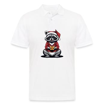 Cadeau de Noël du Père Noël raton laveur - Polo Homme - blanc - Devant - Kai (181cm)