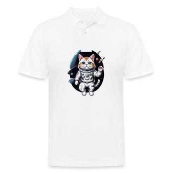 Katze Astronaut Weltall Katzenliebe Geschenk - Männer Poloshirt - Weiß - Vorne - Kai (181cm)
