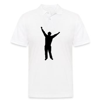 jubelnder Mann - Männer Poloshirt - Weiß - Vorne - Kai (181cm)