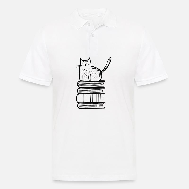Katze mit Büchern - Männer Poloshirt - Weiß