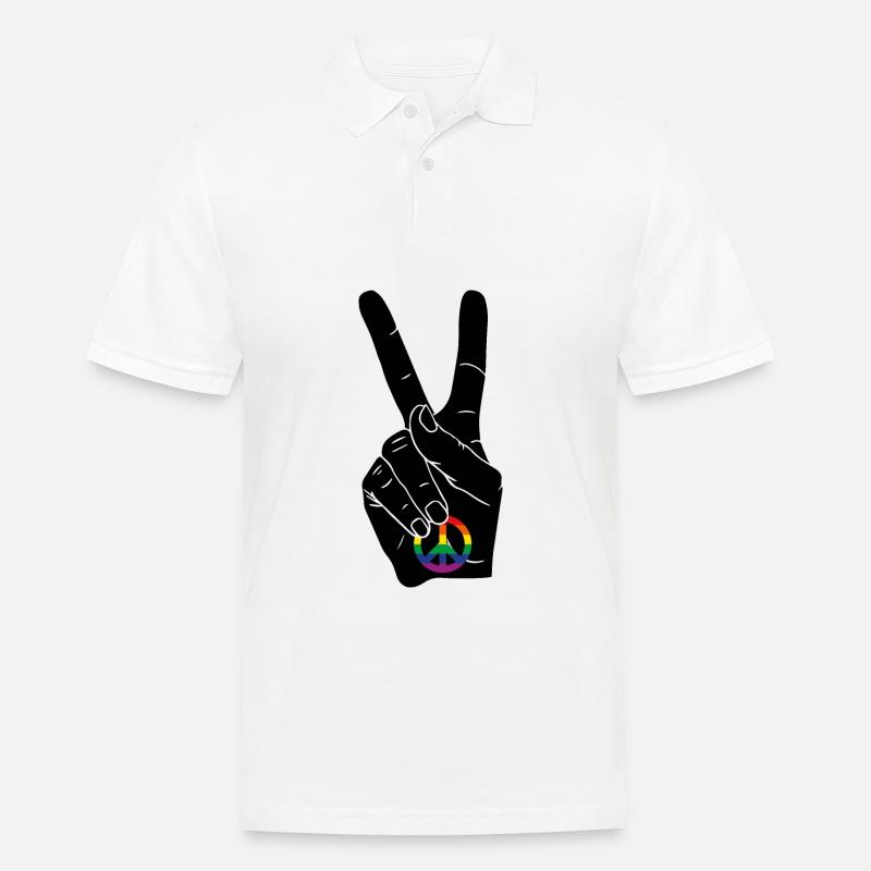 PEACE PEACEZEICHEN REGENBOGENFAHNE CSD - Männer Poloshirt - Weiß