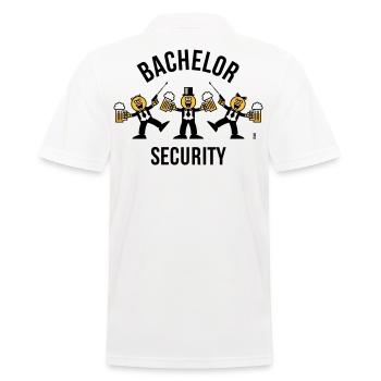 Bachelor Security (JGA / Karikatur / Tanz / 3C B) - Männer Poloshirt - Weiß - Hinten - Kai (181cm)