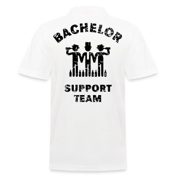 Bachelor Support Team (JGA Polterabend Vintage B) - Männer Poloshirt - Weiß - Hinten - Kai (181cm)