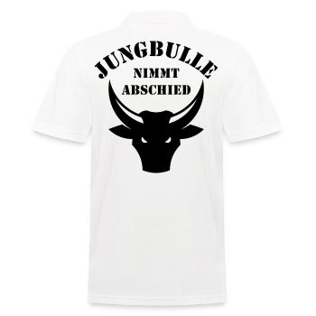 Jungbulle Nimmt Abschied (Bräutigam / JGA / Black) - Männer Poloshirt - Weiß - Hinten - Kai (181cm)