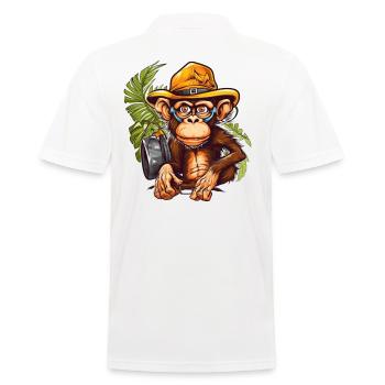 Abenteueraffe mit Safarihut und Rucksack - Männer Poloshirt - Weiß - Hinten - Kai (181cm)