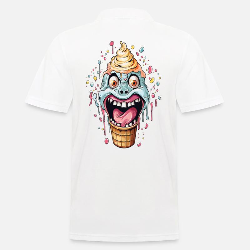 Humorvoller Eiswaffel-Monster-Design - Männer Poloshirt - Weiß