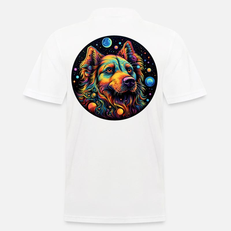 Bunter Space Hund mit Planeten - Männer Poloshirt - Weiß
