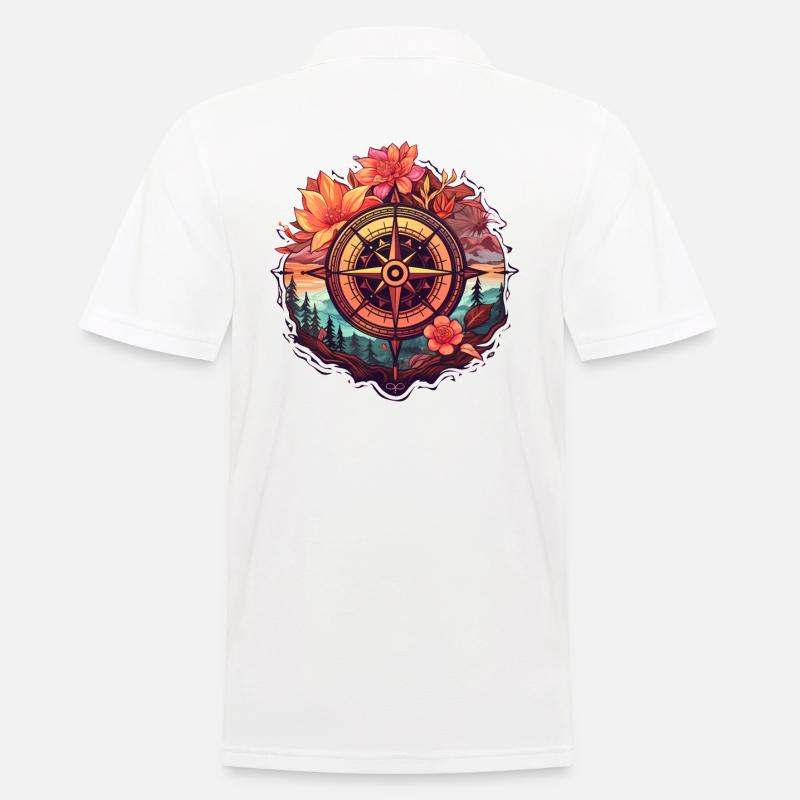 Bella bussola boho con fiori e alberi - Polo da uomo - bianco