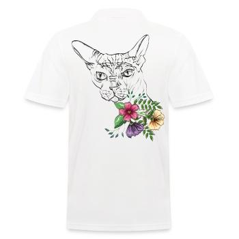 Katze mit Blumen - Männer Poloshirt - Weiß - Hinten - Kai (181cm)