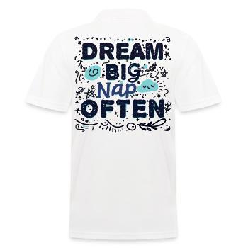 Cadeau humour Rêver grand, faire souvent la sieste - Polo Homme - blanc - Dos - Kai (181cm)