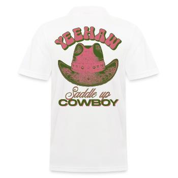Yeehaw Saddle Up Cowboyhut - Männer Poloshirt - Weiß - Hinten - Kai (181cm)