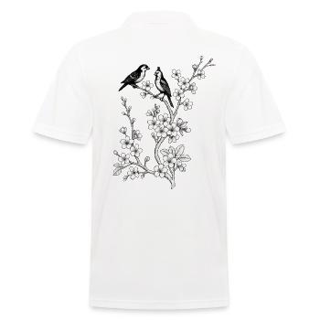 Vögel auf Kirschzweig - Männer Poloshirt - Weiß - Hinten - Kai (181cm)