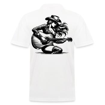 Woman with Guitar – Retro Line Art Clipart - Men's Polo Shirt - white - Back - Kai (181cm)