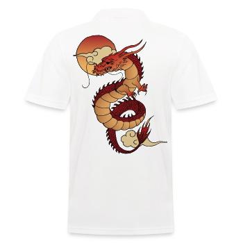 Traditioneller asiatischer Drache mit Sonnenuntergang - Männer Poloshirt - Weiß - Hinten - Kai (181cm)