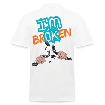 Hände, die eine Kette mit einer Inschrift zerbrechen - Männer Poloshirt - Weiß - Hinten - Kai (181cm)
