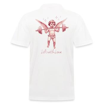 Lift with Love – Vintage Cherub Gym Sticker - Männer Poloshirt - Weiß - Hinten - Kai (181cm)