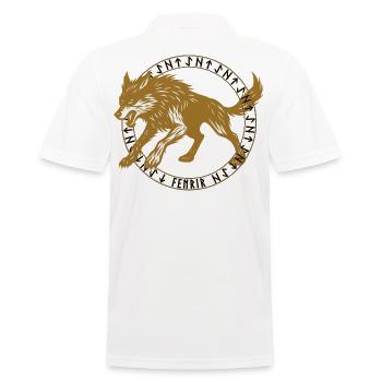 Golden Fenrir in the Viking Rune Circle - Men's Polo Shirt - white - Back - Kai (181cm)