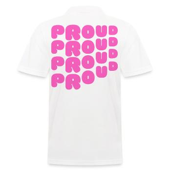Pride / CSD / LGBTQ+ Design "PROUD" - Men's Polo Shirt - white - Back - Kai (181cm)