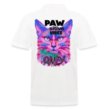 Sigura design PAW Positive Vibes Cat - Männer Poloshirt - Weiß - Hinten - Kai (181cm)