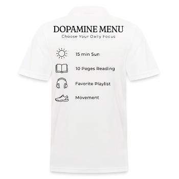 Dopamine Menu Backprint – Aesthetic Self Care - Männer Poloshirt - Weiß - Hinten - Kai (181cm)