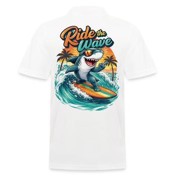 Ride the Wave: Surfer shark on a surfboard - Men's Polo Shirt - white - Back - Kai (181cm)