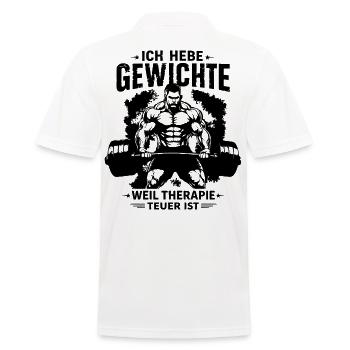 Ich hebe Gewichte weil Therapie teuer ist - Männer Poloshirt - Weiß - Hinten - Kai (181cm)