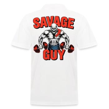Savage Guy Weightlifting Skull - Men's Polo Shirt - white - Back - Kai (181cm)