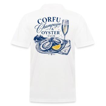 Corfu Champ*gne & Oyster Club Logo - Men's Polo Shirt - white - Back - Kai (181cm)