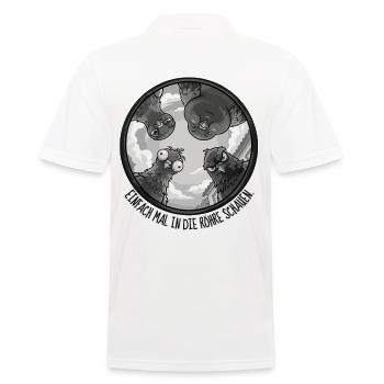 EINFACH MAL IN DIE RÖHRE SCHAUEN Monochrom -Tauben - Männer Poloshirt - Weiß - Hinten - Kai (181cm)