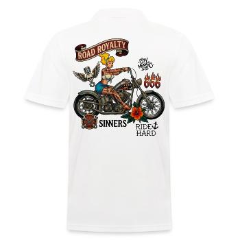Road Royalty Biker Pin Up Motorcycle Tattoo Art - Men's Polo Shirt - white - Back - Kai (181cm)