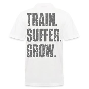Train Suffer Grow Grunge Theme - Gray - Men's Polo Shirt - white - Back - Kai (181cm)