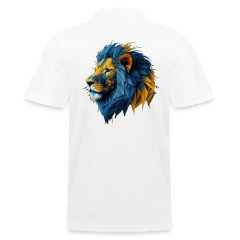 Blau-Gold-Polygon-Löwe - Männer Poloshirt - Weiß - Hinten - Kai (181cm)