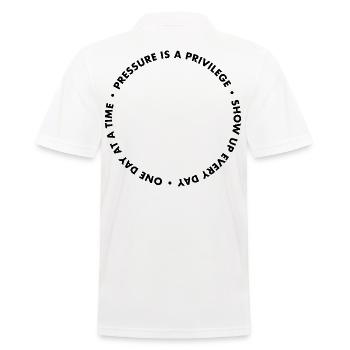 Pressure Is A Privilege Apparel  - Männer Poloshirt - Weiß - Hinten - Kai (181cm)