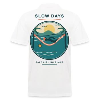 Slow Days Strandhammock Signet - Männer Poloshirt - Weiß - Hinten - Kai (181cm)