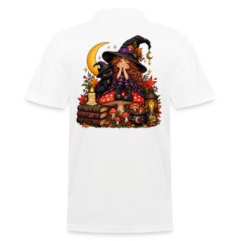 Niedliche Hexe mit schwarzer Katze - Männer Poloshirt - Weiß - Hinten - Kai (181cm)