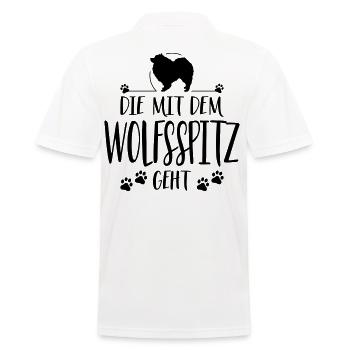 DIE MIT WOLFSSPITZ GEHT Hundespruch Hunde - Männer Poloshirt - Weiß - Hinten - Kai (181cm)