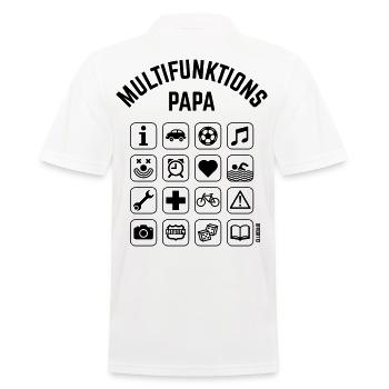 Multifunktions Papa (16 Icons) - Männer Poloshirt - Weiß - Hinten - Kai (181cm)