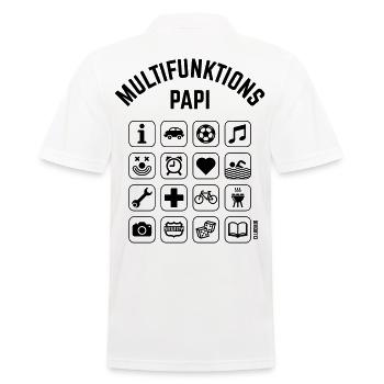 Multifunktions Papi (16 Icons) - Männer Poloshirt - Weiß - Hinten - Kai (181cm)