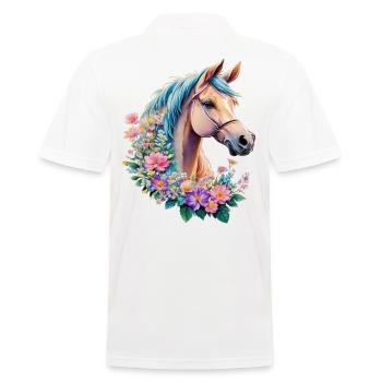 Aquarell Pony Pferd Liebe und Glück mit Blumen - Männer Poloshirt - Weiß - Hinten - Kai (181cm)