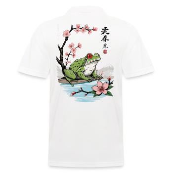 Vintage Ukiyo-E Frog Cherry Blossom Design - Men's Polo Shirt - white - Back - Kai (181cm)