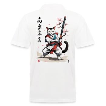 Samurai Cat with Katana Cherry Blossoms Vintage Style - Men's Polo Shirt - white - Back - Kai (181cm)