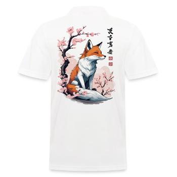 Magic Fox Cherry Blossoms Japan Kanji Design - Men's Polo Shirt - white - Back - Kai (181cm)
