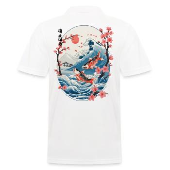 Vintage Ukiyo-E Koi Karpfen Kirschblüten Design - Männer Poloshirt - Weiß - Hinten - Kai (181cm)