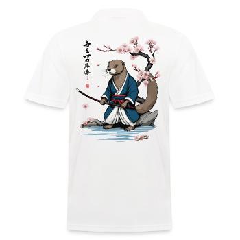 Cute Samurai Otter Cherry Blossom Ukiyo-E Design - Men's Polo Shirt - white - Back - Kai (181cm)