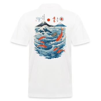 Japon Pêche Poisson Ukiyo-E Vintage Streetwear - Polo Homme - blanc - Dos - Kai (181cm)